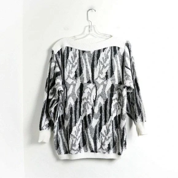 Vintage oversized knit sweater abstract print Helen Harper grey M medium top - Picture 1 of 6